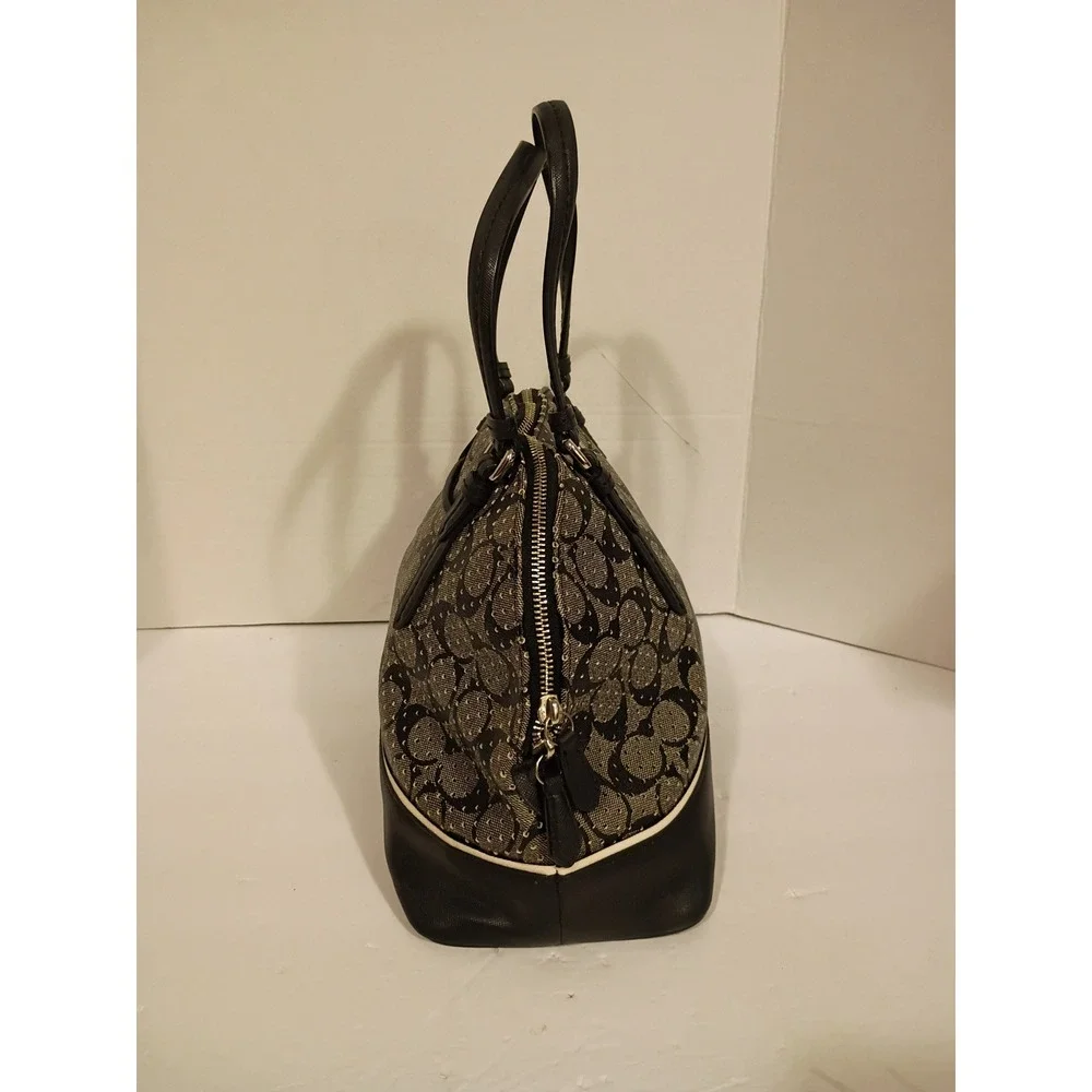 Coach Signature Monogram Canvas Dome Satchel Bag Black Gray F31401